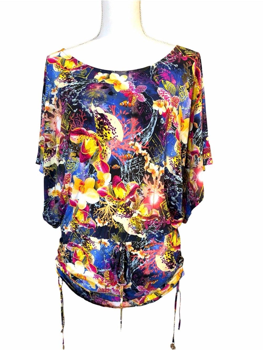 Luli Fama South Beach Dress in Tropical Floral and Celestial Print Size Small